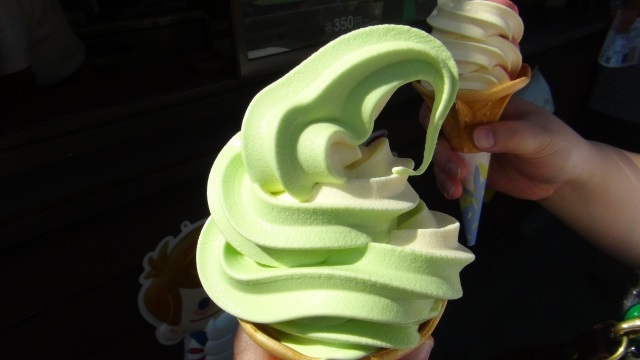 錦帯橋・ソフトクリーム対決・むさしと小次郎の因縁の戦いがここに