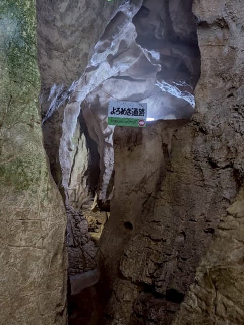 大正洞内の狭い通路「よろめき通路」